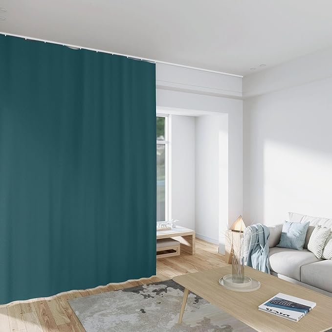 Room Divider Curtains Total Blackout Privacy Curtain Panel Room Thermal Insulated Noise Reduction Curtains for Bedroom Window Living Room Ceiling Track Curtain W 12.5 ft × H 7 ft Azure Blue