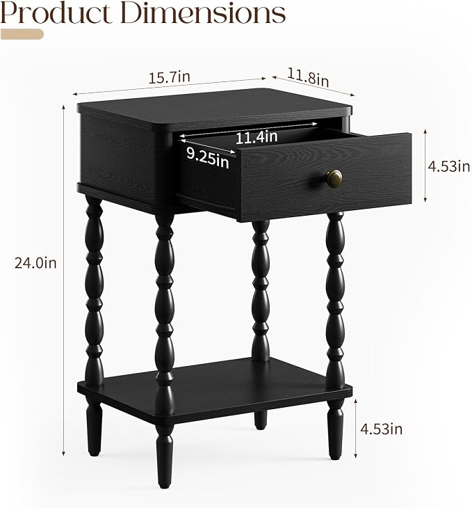 Yoobure Black Nightstand with Drawer - Image 2