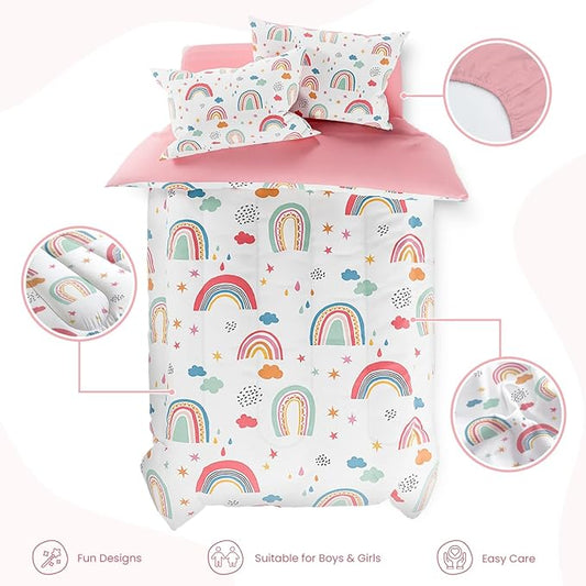 SANDJEST Rainbow Twin Bedding Set for Girls, Ultra Soft Microfiber Comforter Set Twin Size with 3-Pieces for Kids Teen, Bed Set Comforters for Bedroom Decor