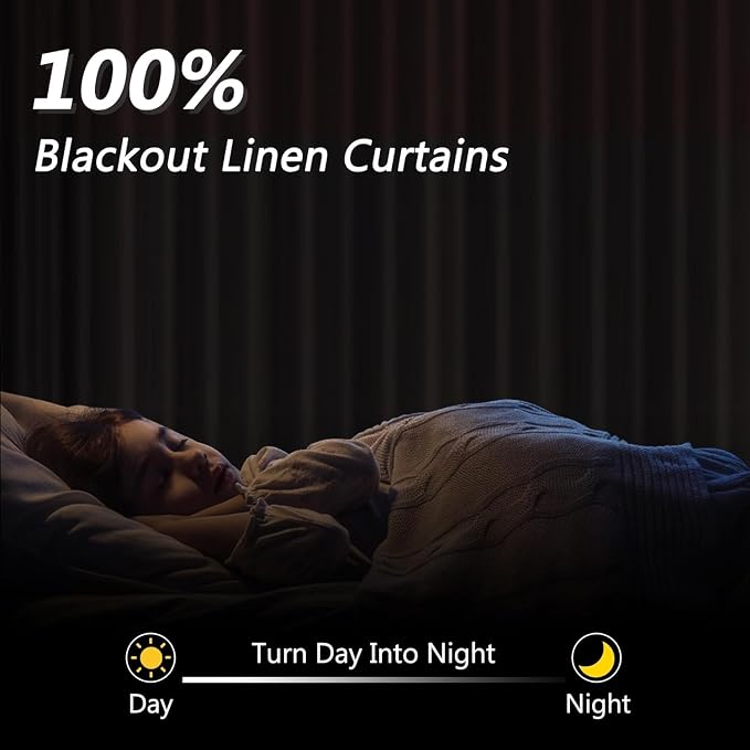 White 100% Blackout Linen Curtains 52 Inch Wide by 62 Inch - Image 2