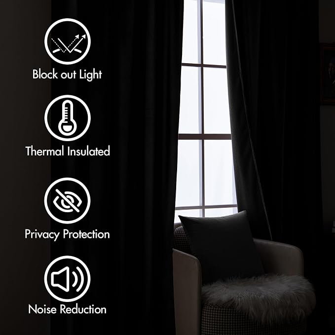 MIULEE Black Velvet Pinch Pleat Blackout Curtains W52 X L90 Inches | 2 Panels - Image 5