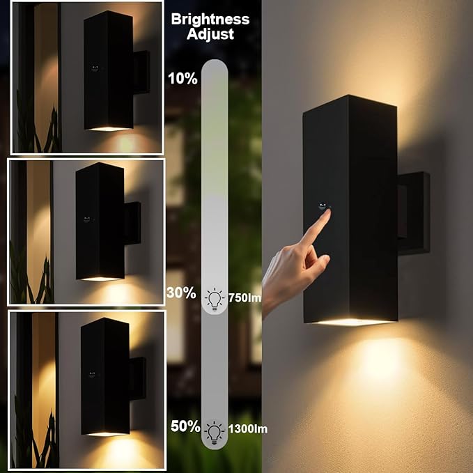rosykite Motion Sensor Outdoor Wall Lights, Dusk to Dawn Exterior Wall Mount Light Fixtures with 3 Modes, Waterproof Up Down Porch Lights for House, Garage, Patio, Entryway, Matte Black