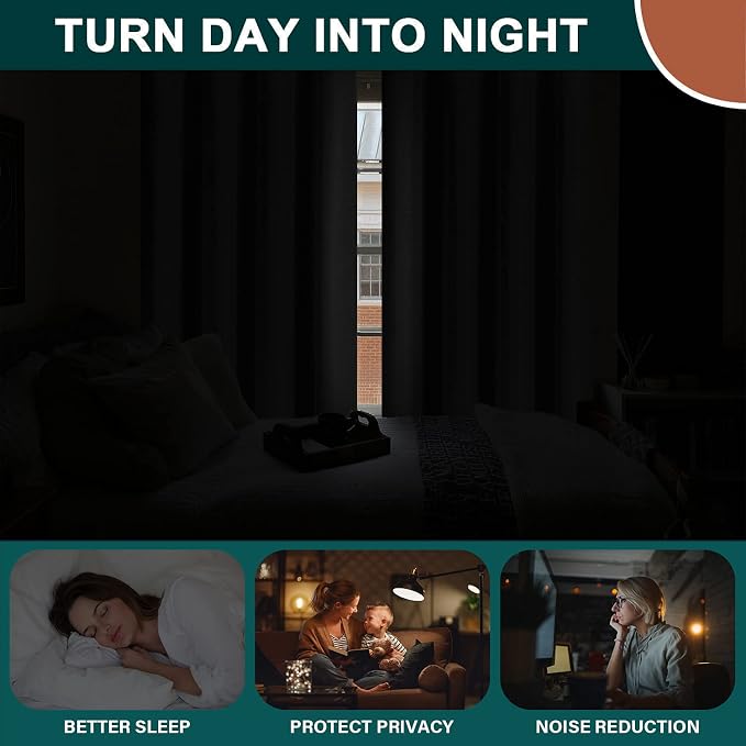 Diraysid 100% Blackout Curtains Dark Gray Linen Curtains - Image 2