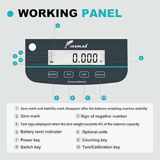 JOANLAB Analytical Balance 300g x 1mg Scale High Precision 0.001g Accuracy Digital Lab Scale for Laboratory Pharmacy Jewelry w/Front & Rear Display