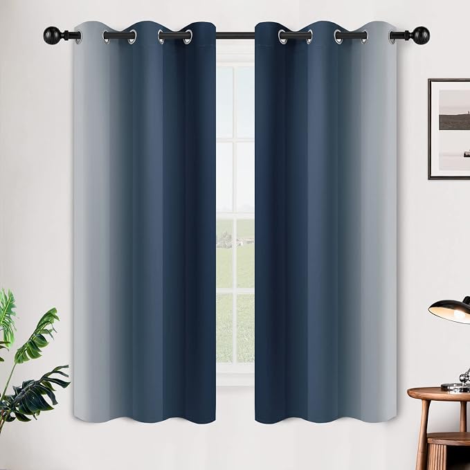 SimpleHome Ombre Navy Blue to Grey White Curtains - Image 2