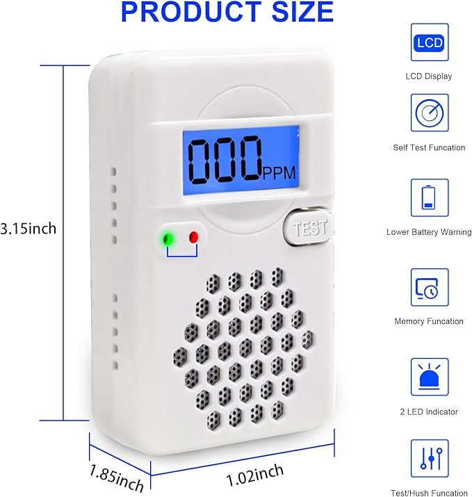 2 Packs Carbon Monoxide Detectors,Battery Operated CO Alarm Detector Monitor with Digital Display for Home Kitchen Restaurant Hotel Office(Batteries NOT Included)