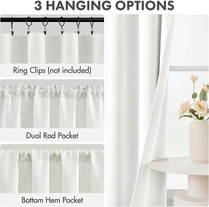MIULEE 4 Panel Set Short Bedroom Blackout Curtains 54 Inch Long Natural | - Image 2