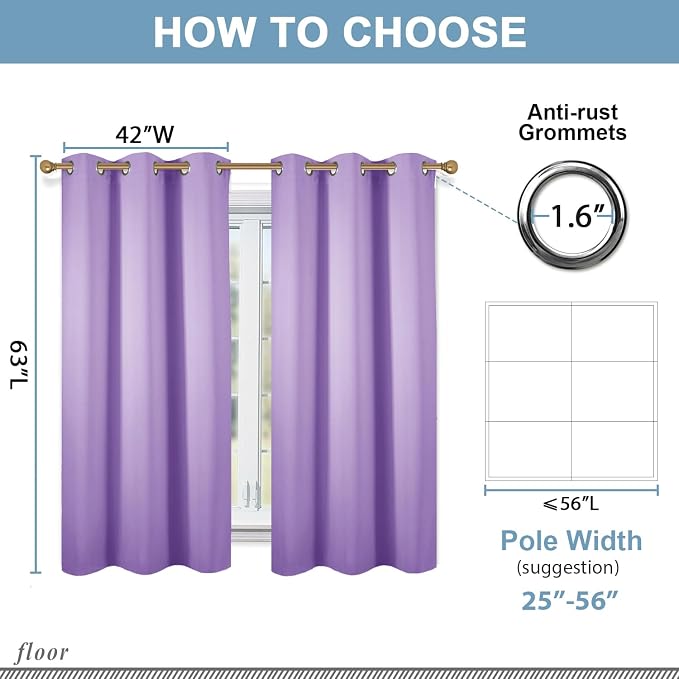 Diraysid Lavender Grommet Blackout Curtains - Image 3