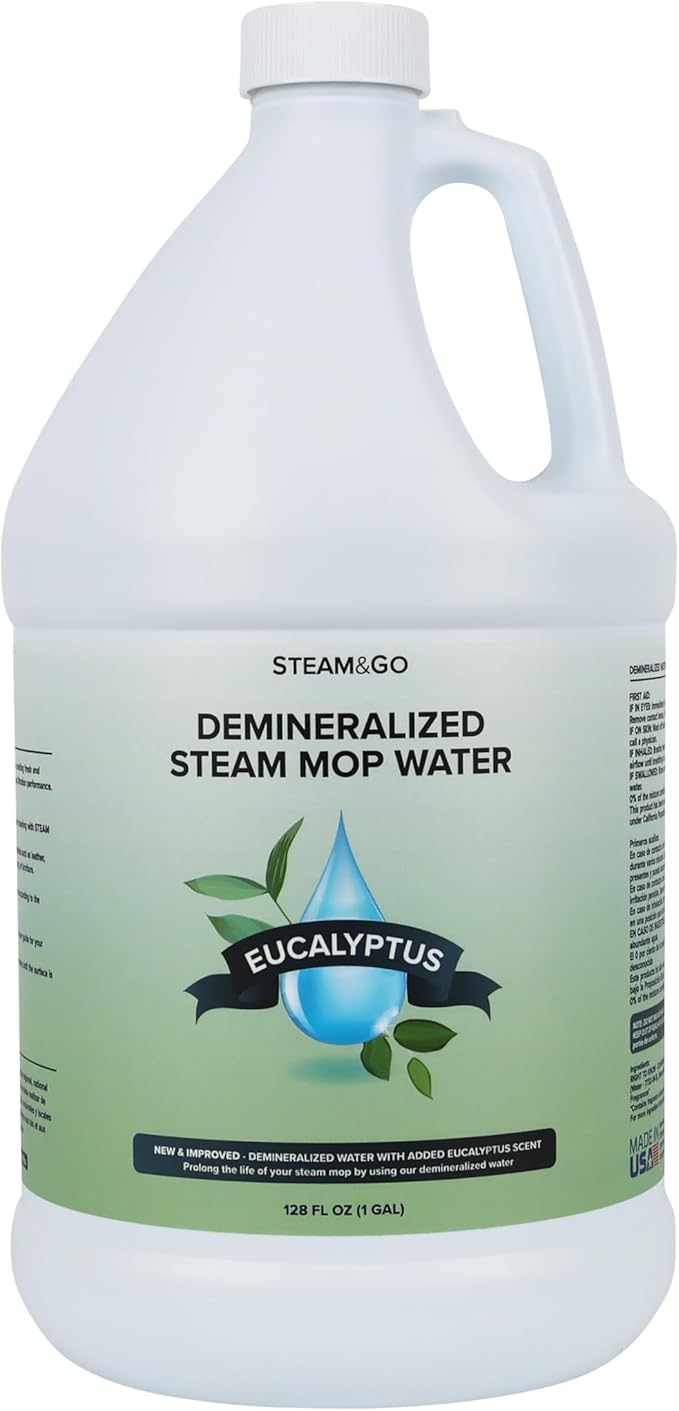 Steam & Go Demineralized Water Cleaning Solution for Floor & Multi-Surface Steam Cleaners - Compatible for Any Mop - Eucalyptus Mint, 128 oz