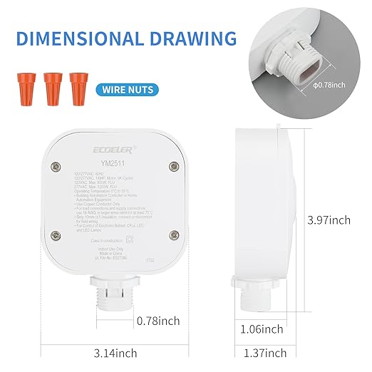 ECOELER Ceiling Occupancy Motion Sensor Switch, High Bay Fixture Mount 360° Ceiling Automatic Light Switch, 120/277VAC, UL, FCC Approved Passive Infrared Sensor, Neutral Wire Required, Pack of 5