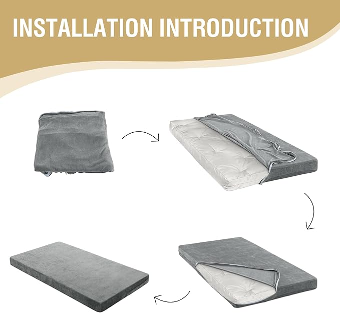 H.VERSAILTEX Twin Size Armless Futon Mattress Covers for Traditional Japanese Futon Mattress Soft Chenille Couch Slipcovers Floor Mats Sofa Protector Zippered Sleeper Sofa Cover,Grey