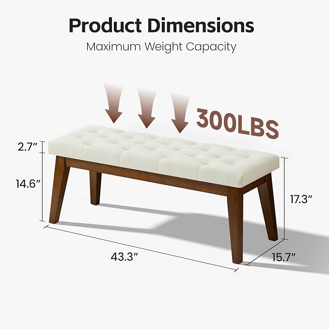 43.5" Upholstered Bedroom Bench, Linen Entryway Bench - Image 2
