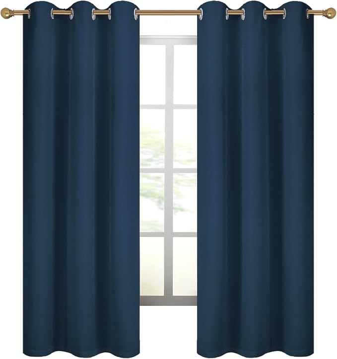 Diraysid 100% Blackout Curtains Navy Blue Linen Curtains - Image 7