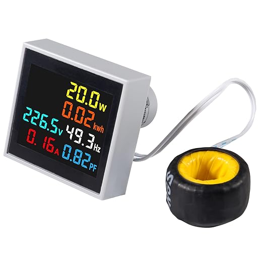 Alinan 6 in 1 AC Display Meter AC50-300V 100A 110V 220V Voltage Power Factor Frequency Electric Energy Monitor Ammeter Voltmeter Tester Digital Color LCD Volt Amp Watt Detector Reader Panel
