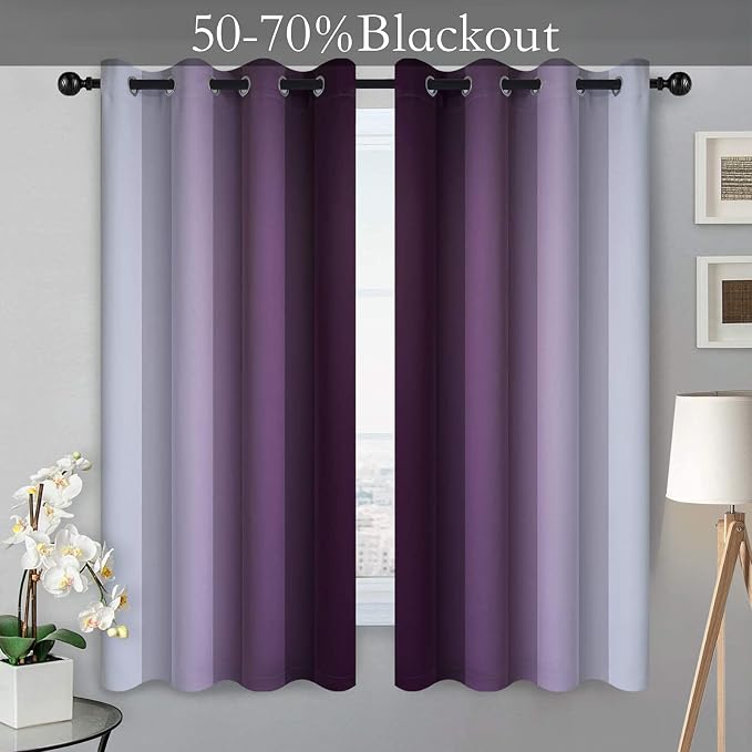 SimpleHome Ombre Purple to Grey White Curtains - Image 2