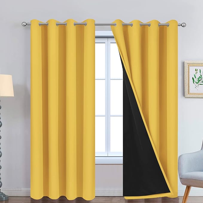 Yakamok Mustard Yellow Blackout Curtains Panels 84 Inches Long, 2 Thick Layers by Yakamok