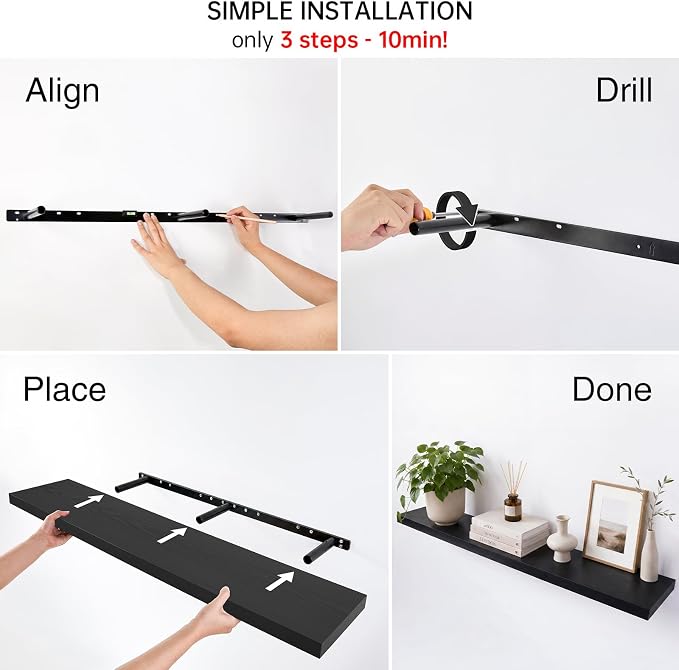 BAYKA Black Floating Shelves 47.2in, Wall Mounted - Image 8