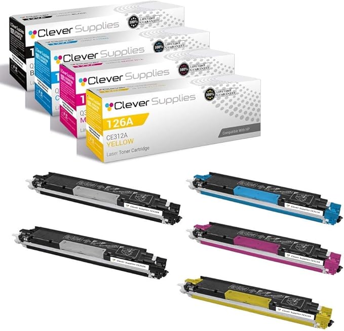 CS Replacement Compatible with HP TOPSHOT PRO M275NW CE310A Black CE311A Cyan CE312A Yellow CE313A Magenta 126A Color CP1020 CP1025NW PRO 100 MFP M175NW Toner Cartridge 5 Color Set