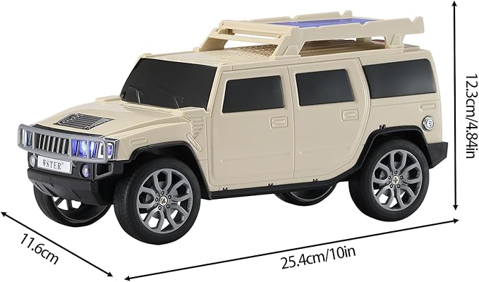 WSTER WS-696 Solar Bluetooth Replica Speaker – Portable Modern Off-Road Car Design with HD Sound, TWS, LED Party Light, USB/TF Playback, FM, Built-in Microphone, Surprise Gift(Beige)