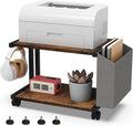 VEDECASA 2 Tier Rustic Brown Wooden Under Desk Printer Stand with Storage Bag for Home Office Desktop Printer Table Organizer Mobile Printer Shelf Cart with Caster Wheel