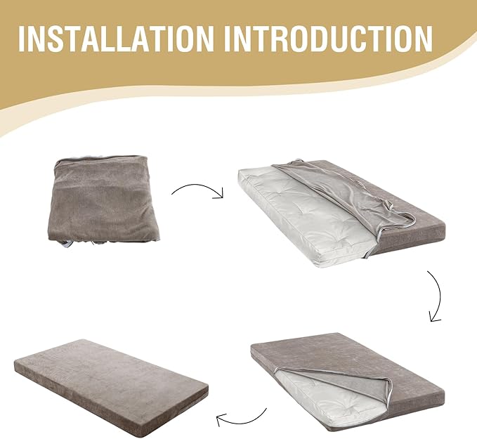 H.VERSAILTEX Queen Size Armless Futon Mattress Covers for Traditional Japanese Futon Mattress Soft Chenille Couch Slipcovers Floor Mats Sofa Protector Zippered Sleeper Sofa Cover,Taupe