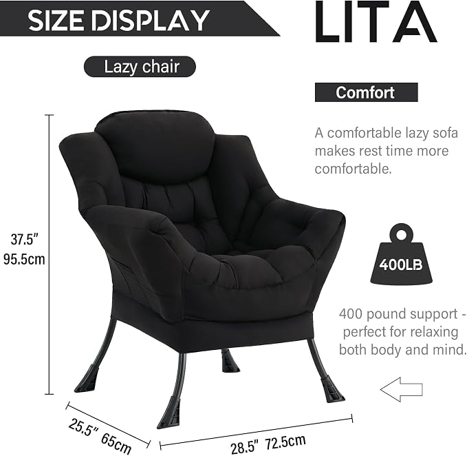 Lazy Chair with Ottoman, Comfy Accent Reading Chair, Removable Cover, with - Image 3