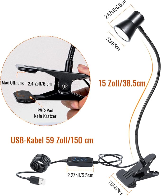Clip Desk Lamp, USB Reading Light, Flexible Neck Led Clamp Light - Image 5