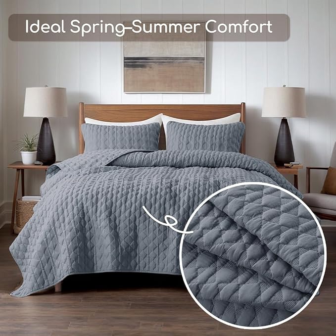 WDCOZY Blue Quilt King Size Bedding Sets - Image 2