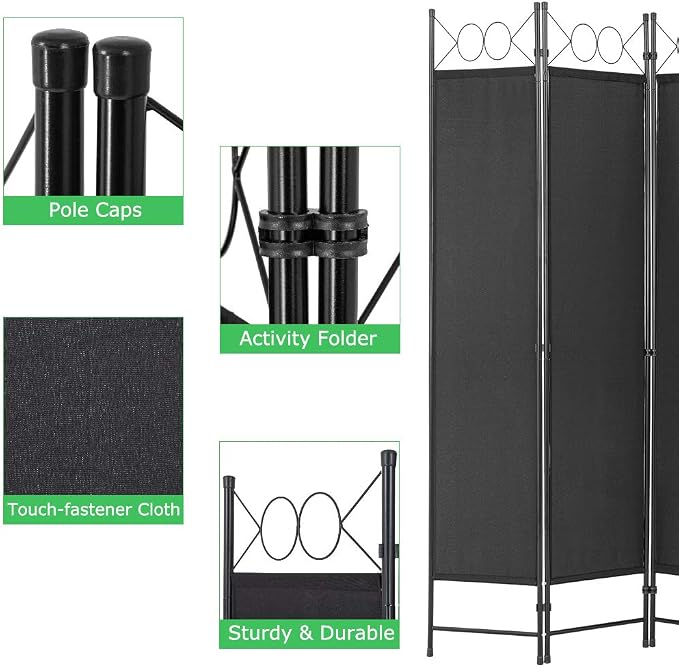 4 Panel Room Divider 6.8FT Steel Frame Screen Folding Privacy Divider - Image 3