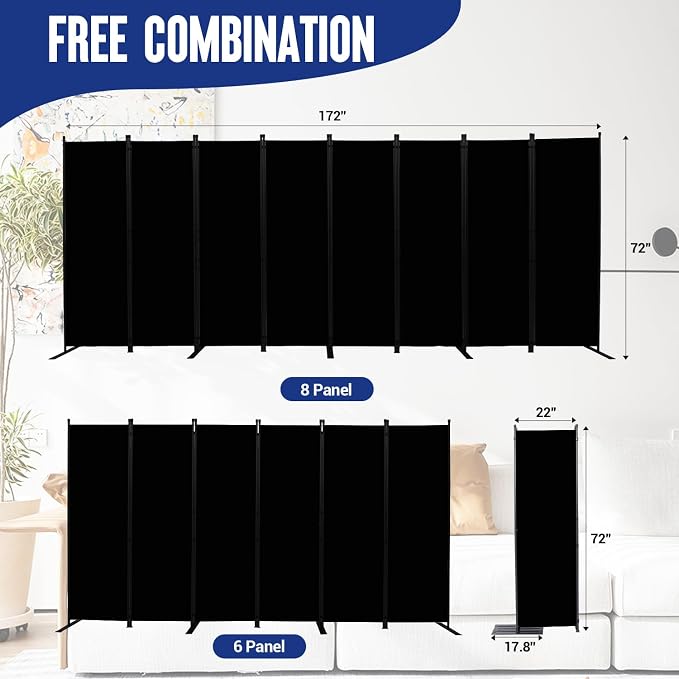 8 Panel Folding Privacy Screen, 14.67ft Wide Partition Room Dividers Panel | - Image 5