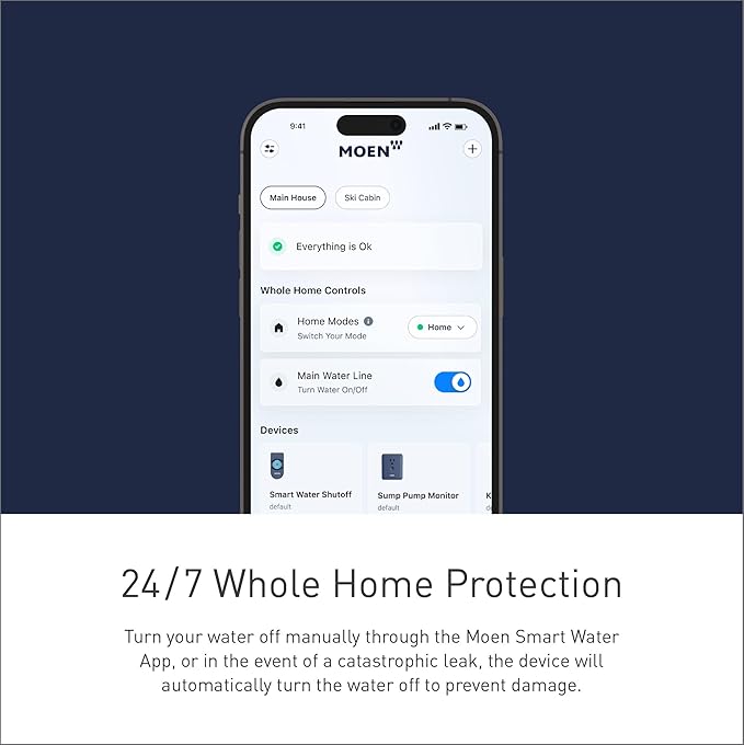 Moen Flo Smart Water Monitor and Automatic Shutoff Sensor, Wi-Fi Water Leak Detector for 3/4-Inch Diameter Pipe, 900-001