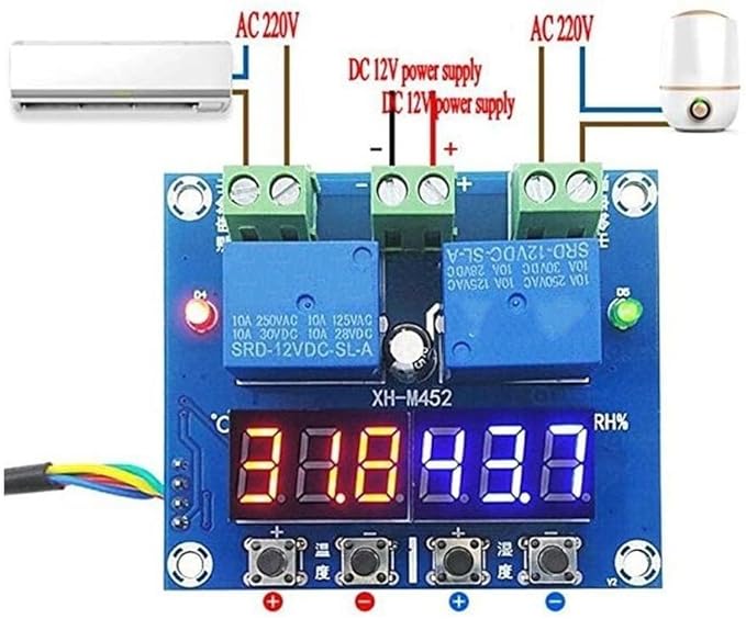 XH M452 Digital Temperature Humidity Control Module with Dual Relay Output and Integrated Detection Probe for Fast Response Environmental Monitoring