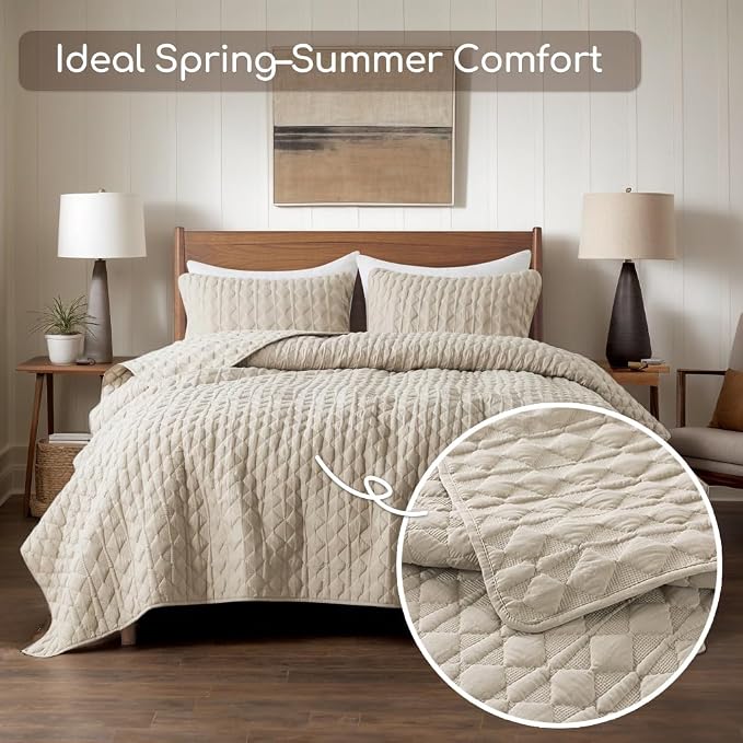 Beige Quilt Queen Size Bedding Sets - Image 2