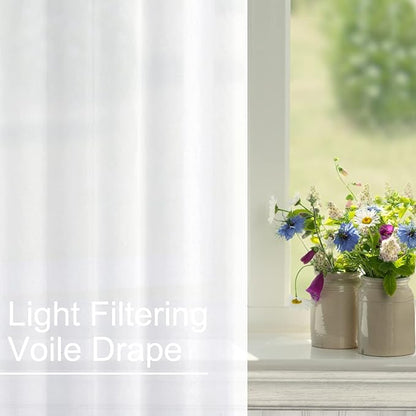 XWZO White Sheer Curtains 84 Inches Long for Bedroom, Light Filtering, Airy & Breathable Voile Drapes, Grommet Tieback Window Curtains for Living Room, Kids Room, Set of 2 Panels, W42 x L84