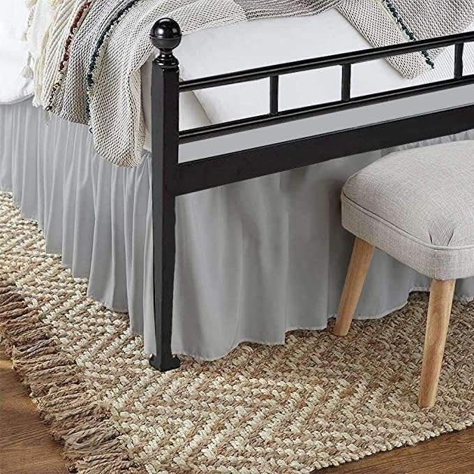 Light Grey Solid Ruffled Bed Skirt Full-XL-30 Inch Drop Split Corner, Microfiber Bedskirt with Platform Three Sided Coverage