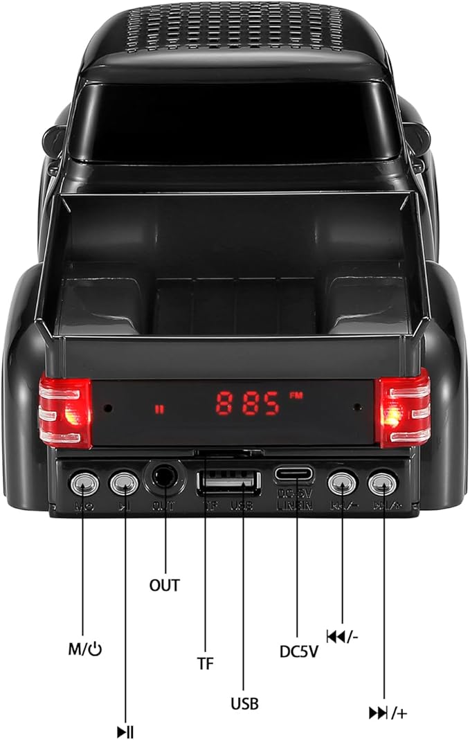 WSTER WS-538 Retro Pickup Truck Bluetooth Replica Speaker – Portable Wireless Car Model Speaker with FM, TWS, LED Party Lights, USB/TF Playback, Built-in Microphone, Type-C, Surprise Gift(Black)