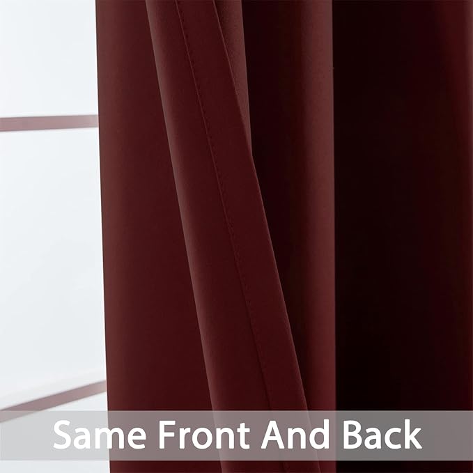 Yakamok Blackout Curtains 38x84 inch Burgundy Red Thermal Drapes-Bedroom | 2 - Image 5