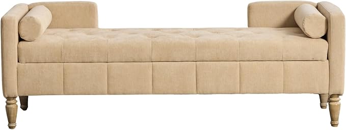 64.6" End of Bed Storage Bench for Bedroom, Sand. | Modern End of Bed Ottoman - Image 8