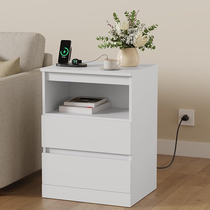 Nightstands with Charging Station, LED Lights and Drawer, Sofa Side End Tables - Image 9