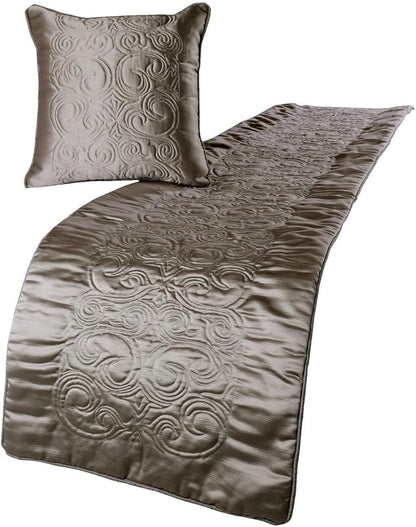 The HomeCentric Decorative Silver King 90 x 18 inch Bed Runner Without Pillow Cover, Satin Quilted Bed Scarf, Abstract Modern - Silver Soft