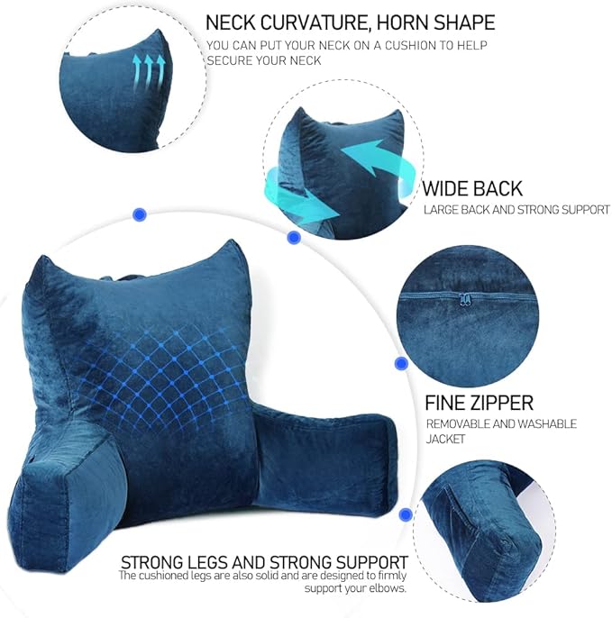 Neustern Reading Pillow for Sitting in Bed Adult, Back Pillow for Bed Shredded Memory Foam Chair Pillow with Arms and Pockets, Backrest and Support with Washable Cover for Watching TV/Gaming/Relaxing