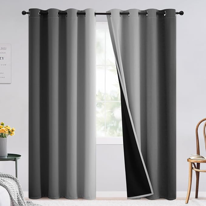 SimpleHome 100% Blackout Ombre Bedroom Curtains Black and Greyish White by SimpleHome