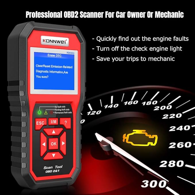 KONNWEI KW850 Professional OBD2 Scanner Auto Code Reader Diagnostic Check Engine Light Scan Tool for OBD II Cars After 1996(Original)