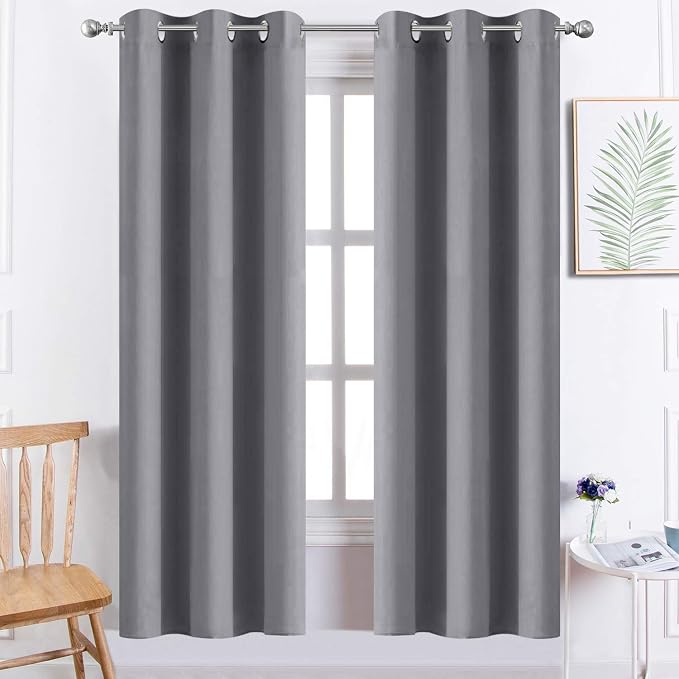 Yakamok Blackout Curtains 38x72 inch Grey Thermal Drapes-Bedroom | 2 panels by Yakamok