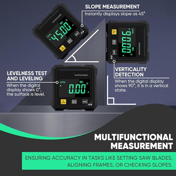 Saker Digital Angle Finder Protractor Tool,Precision Angle Measuring Tool, 360° Digital Protractor with Magnetic Back, High-Visibility LCD Screen for Woodworking, Metalworking & Masonry (1 pack)