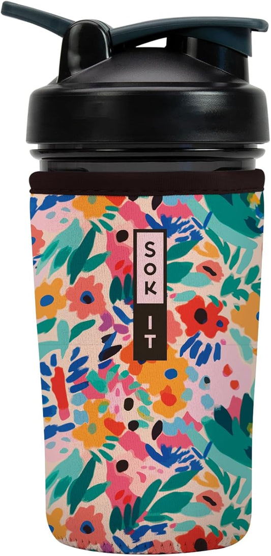 Sok It BotlSok Protein Blender Shaker Bottle Sleeve Insulated Neoprene Cover (Abstract Floral, Fits 24oz Blender)