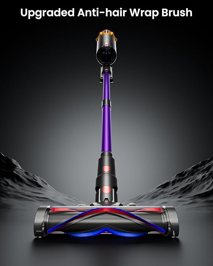 Cordless Vacuum Cleaner, 650W 55KPA 70 Mins Vacuum Cleaners for Home, Self-Standing Cordless Vacuum with Charging Dock Station, LED Display, Upgraded Anti-Tangle Stick Vacuum for Pet Hair/Carpet/Floor