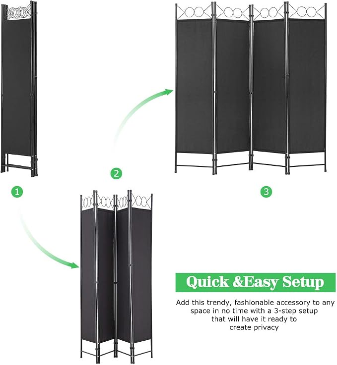 4 Panel Room Divider 6.8FT Steel Frame Screen Folding Privacy Divider - Image 4