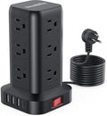 Surge Protector Power Strip Tower,10FT Extension Cord with Multiple Outlets, 12 AC 4 USB (1 USB C)，Mini Power Strip with USB Ports, Surge Protector Tower Overload Protection for Office, Desk
