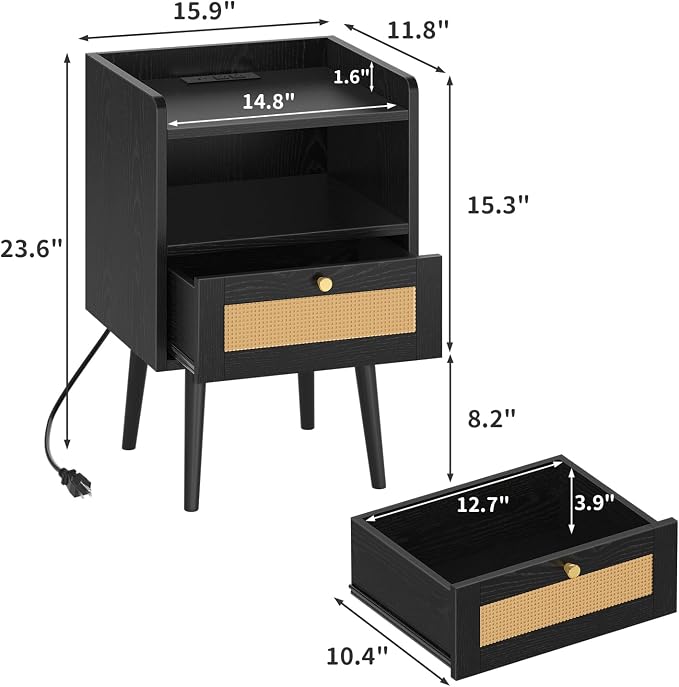 MECHYIN Night Stand Set 2, Nightstands Set of 2 - Image 3